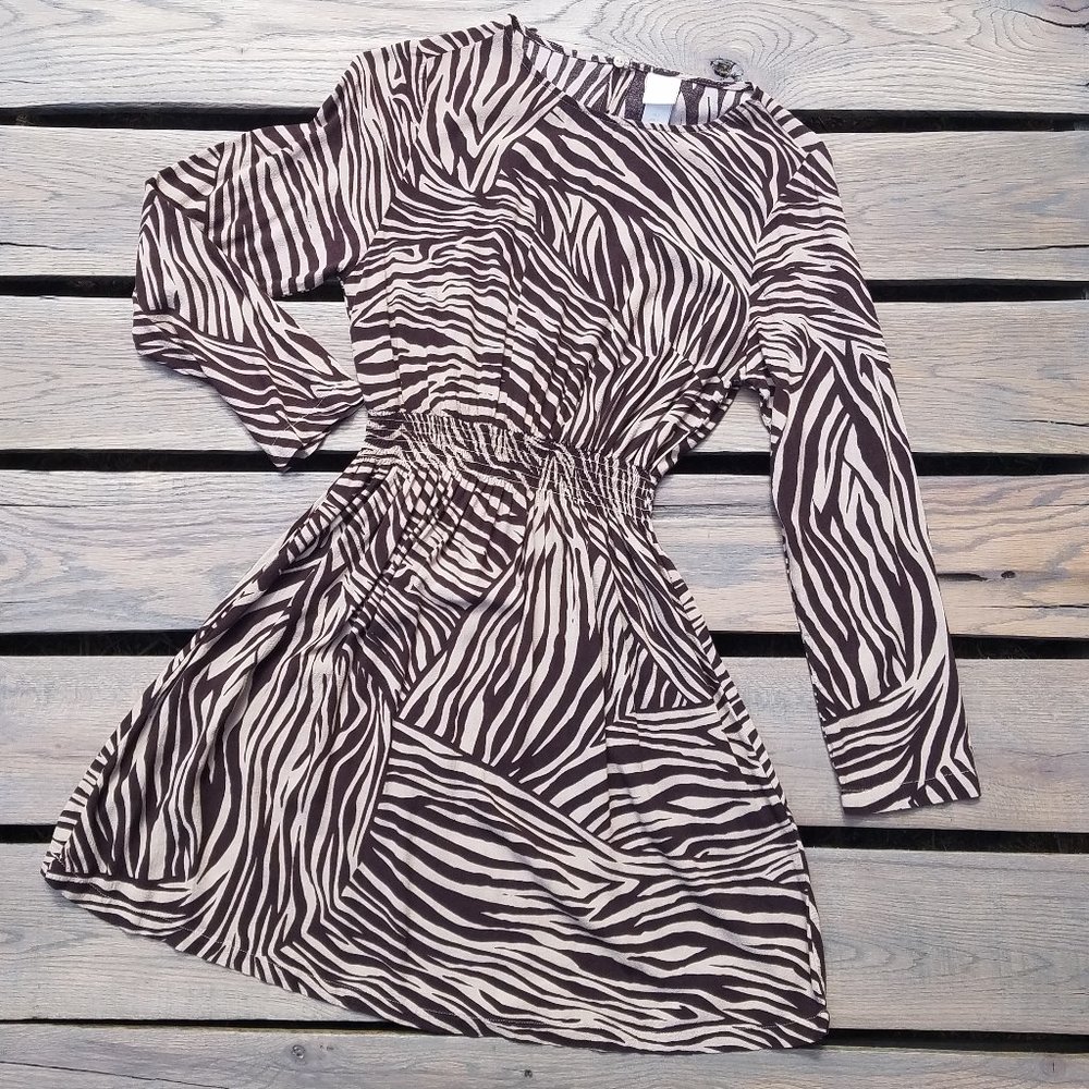 H&M Dress Neutral Brown Zebra Print Fit and Flare